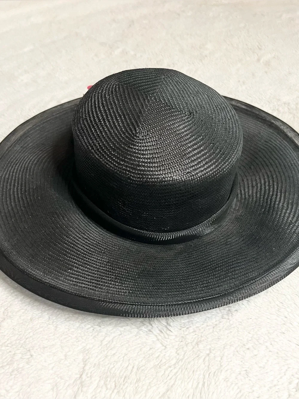 Vintage Plaza Suite by Betmar Black Wide Brim Derby Hat with Rose Fascinator
